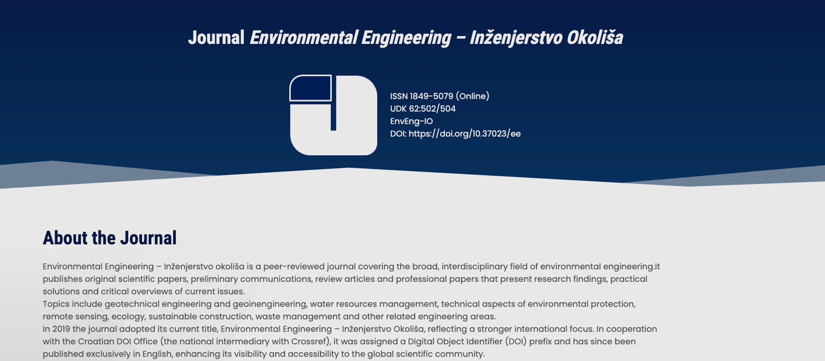 Nova web stranica časopisa Environmental Engineering – Inženjerstvo okoliša